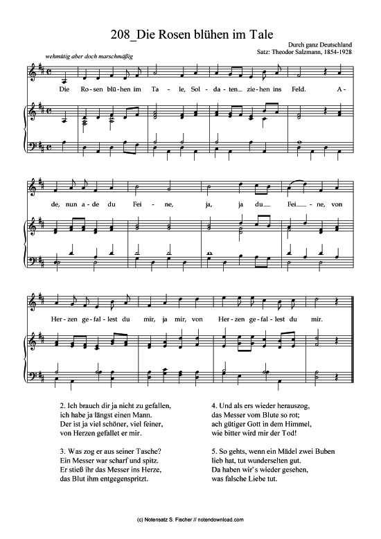 Die Rosen bl hen im Tale (Klavier + Gesang) (Klavier  Gesang) von Durch ganz Deutschland Satz Theodor Salzmann 1854-1928 