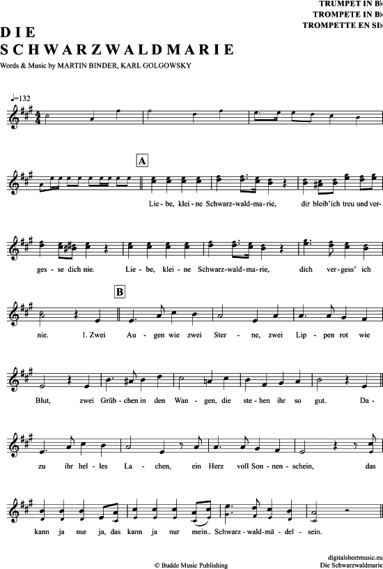 Die Schwarzwaldmarie (Trompete in B) (Trompete) von Die Dorfrocker