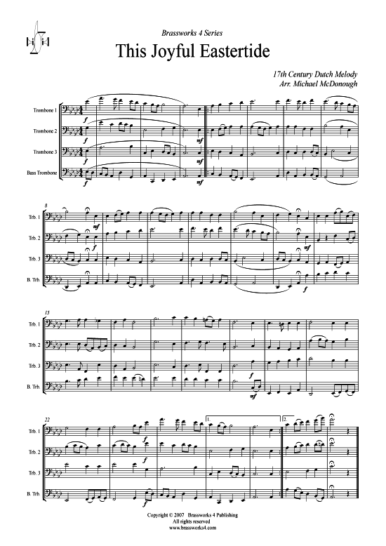 Diese freudige Osterzeit This Joyful Eastertide (Posaunen-Quartett) (Quartett (Posaune)) von Traditional
