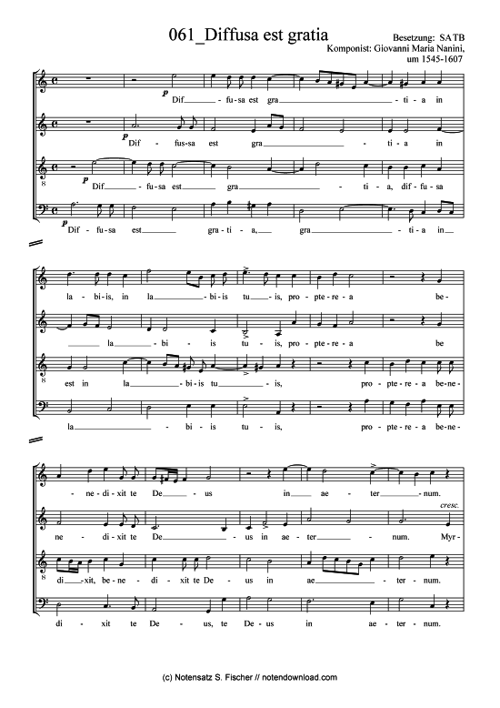 Diffusa est gratia (Gemischter Chor) (Gemischter Chor) von Giovanni Maria Nanini um 1545-1607 