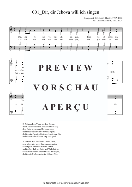 Dir dir Jehova will ich singen (Gemischter Chor) (Gemischter Chor) von Joh. Mich. Haydn 1737-1806  Crasselius Barth 1667-1724
