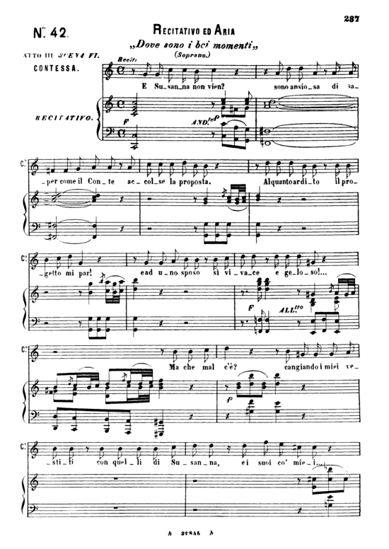 Dove sono i bei momenti (Klavier + Sopran Solo) Ricordi (Klavier  Sopran) von W. A. Mozart (K.492)
