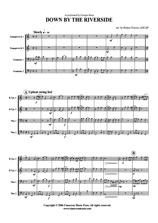 Down by the Riverside (2x Tromp in B Horn Pos Pos) (Quartett (Blech Brass)) von Traditional