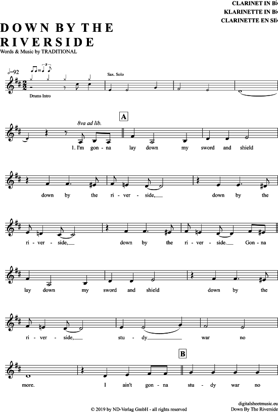 Down By The Riverside (Klarinette in B) (Klarinette) von Traditional