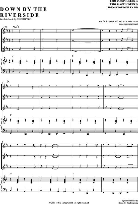 Down By The Riverside (Saxophon Trio AAA(T) + Klavier) (Trio (Saxophon)) von Traditional