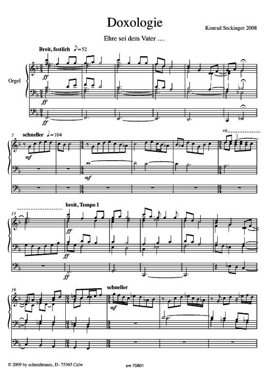 Doxologie 4 S auml tze (Orgel Solo) (Orgel Solo) von Konrad Seckinger (2008)