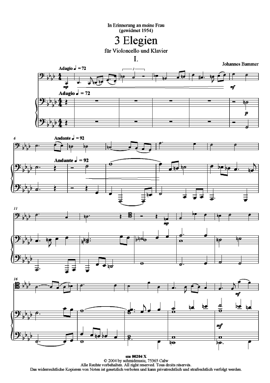 Drei Elegien (Violoncello + Klavier) (Klavier  Violoncello) von Johannes Bammer