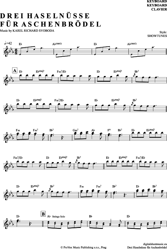 Drei Haselnüsse Für Aschenbrödel Keyboard PDF Noten von Karel Svoboda in Es Dur 7060583
