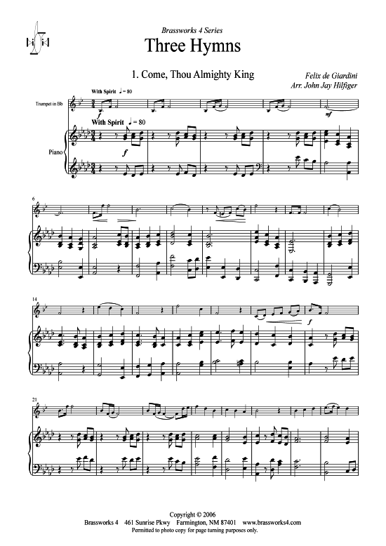 Drei Hymnen (Trompete in B + Klavier) (Klavier  Trompete) von arr. John Jay Hilfiger