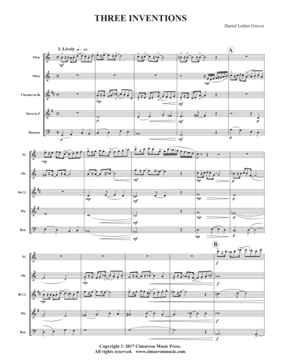 Drei Inventionen (Holzbl auml ser Quartett) (Quartett (Holzbl ser)) von Daniel Luther Graves