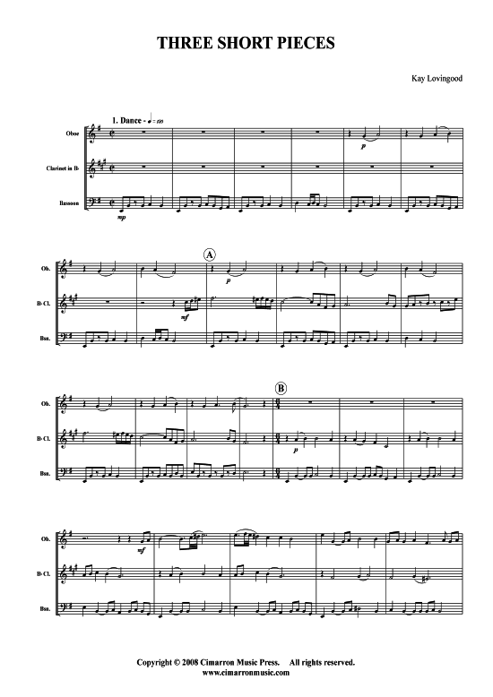 Drei kurze St uuml cke (Oboe Klarinette Fagott) (Trio (Holzbl ser)) von Kay Lovingood