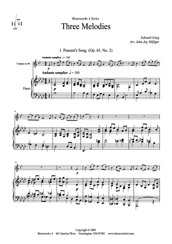 Drei Melodien (Trompete + Klavier) (Klavier  Trompete) von Edvard Grieg
