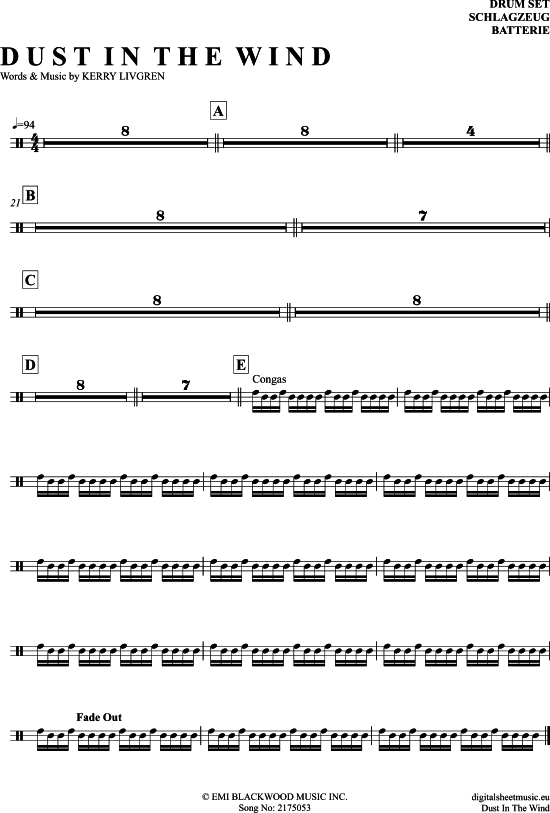 Dust In The Wind Drums PDF Noten von Kansas in 7150609