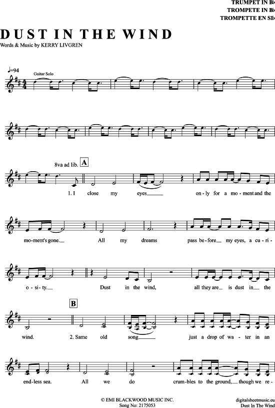 Dust In The Wind (Trompete in B) (Trompete) von Kansas