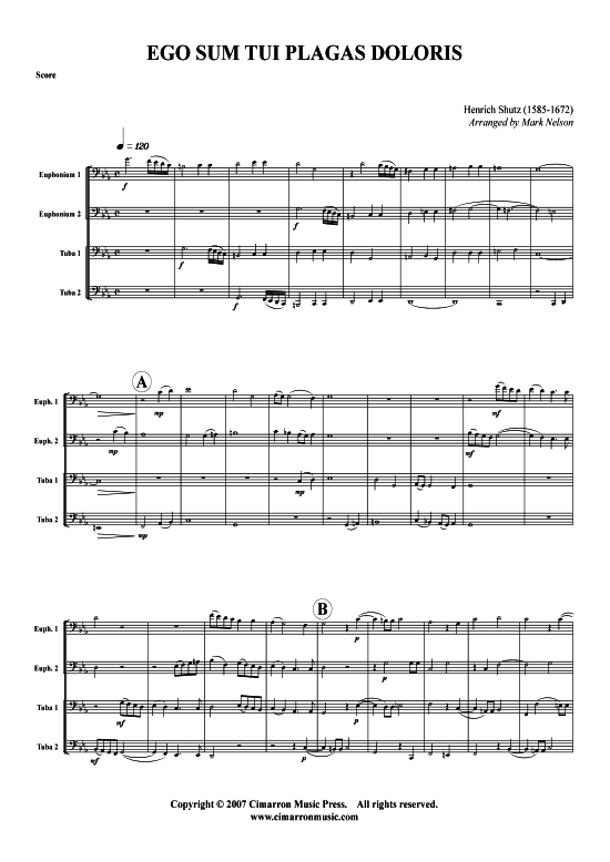 Ego Sum Tui Plagas Doloris (Tuba Quartett 2x Bariton 2xTuba) (Quartett (Tuba)) von H. Schultz