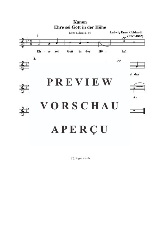 Ehre sei Gott in der H he (Kanon 4-stimmig) (Gesang) von Ludwig Ernst Gebhardi