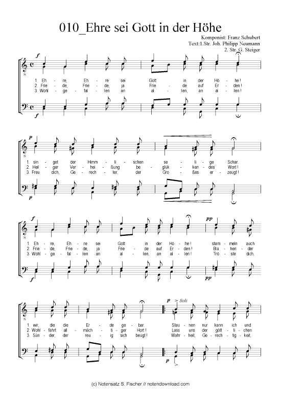 Ehre sei Gott in der H he (M nnerchor) (M nnerchor) von Franz Schubert Text 1.Str. Joh. Philipp Neumann 2. Str. G. Steiger