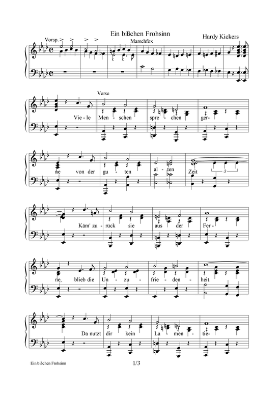 Ein bi szlig chen Frohsinn (Klavier + unterlegter Text) (Klavier  Gesang) von Hardy Kickers