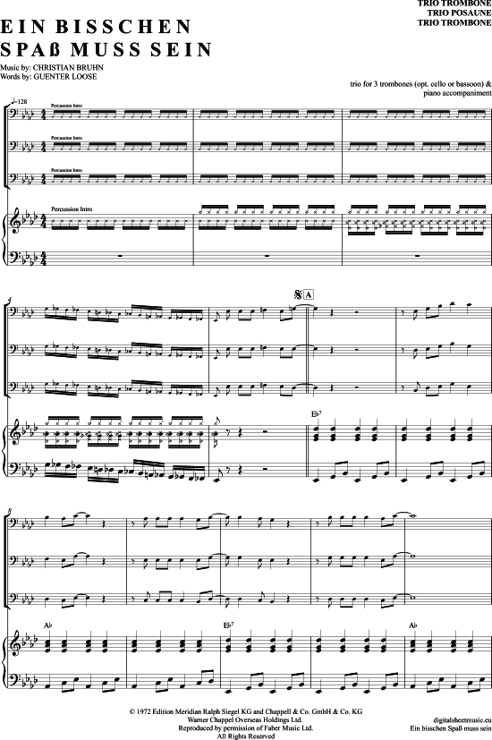 Ein Bisschen Spa Muss Sein (Posaunen Trio + Klavier) (Trio (Posaune)) von Roberto Blanco