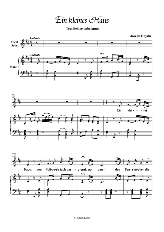 Ein kleines Haus (Klavier + Gesang Duett) (Klavier  Gesang) von Joseph Haydn