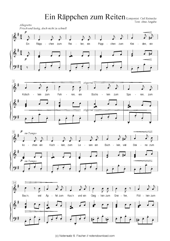 Ein R ppchen zum Reiten (Klavier + Gesang) (Klavier  Gesang) von Carl Reinecke 
