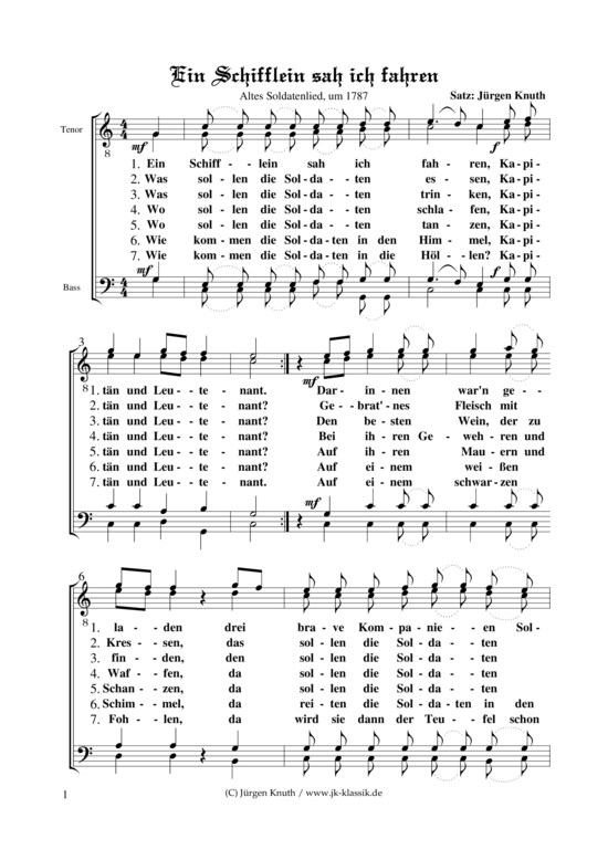 Ein Schifflein sah ich fahren (M nnerchor) (M nnerchor) von Choral Satz J rgen Knuth