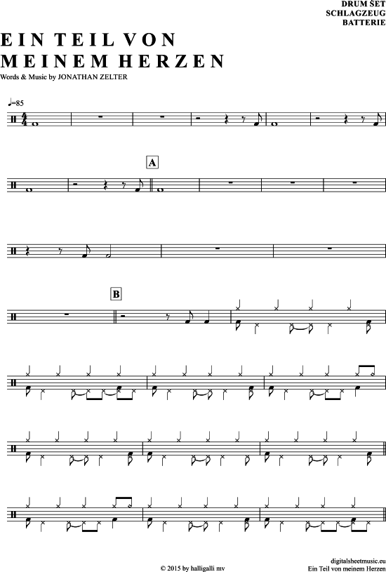 Ein Teil Von Meinem Herzen Drums PDF Noten von Jonathan Zelter in