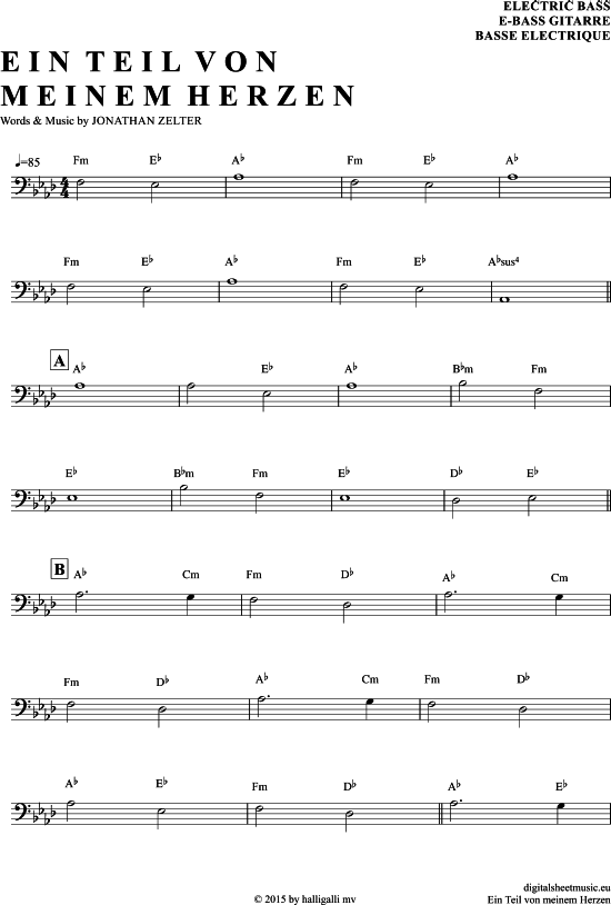 Ein Teil Von Meinem Herzen EBass PDF Noten von Jonathan Zelter in As