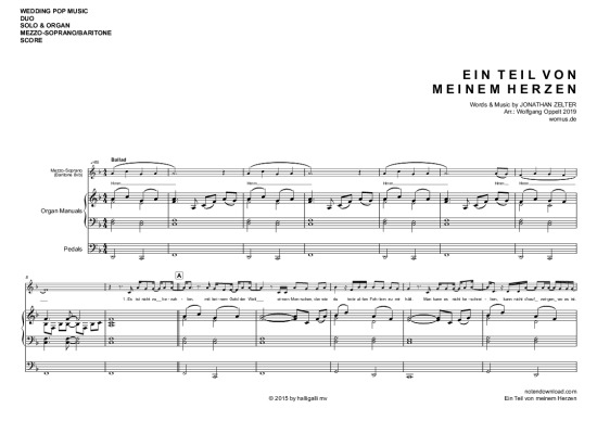 Jonathan Zelter Ein Teil Von Meinem Herzen Text Ein Teil von meinem Herzen Gesang Mezzo-Sopran/Bariton + Orgel - PDF