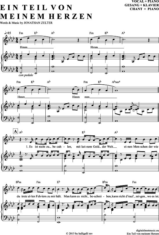Ein Teil Von Meinem Herzen Klavier + Gesang PDF Noten von Jonathan
