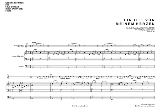 Ein Teil Von Meinem Herzen Noten Pdf Ein Teil von meinem Herzen Tenor/Sopran Saxophon + Orgel - PDF Noten