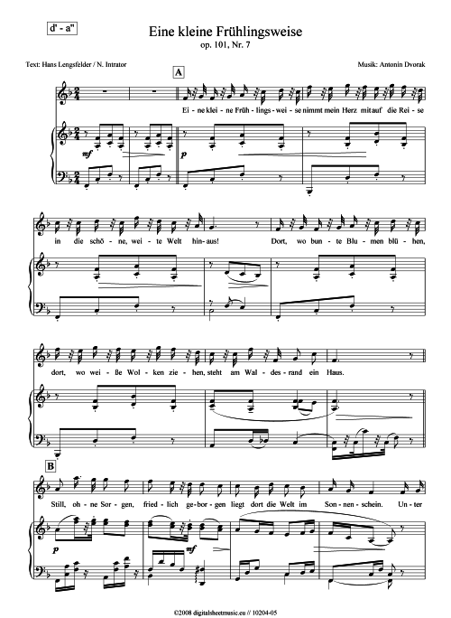 Eine kleine Fr hlingsweise hoch (d -a ) (Klavier  Gesang) von Antonin Dvorak (1841-1904)
