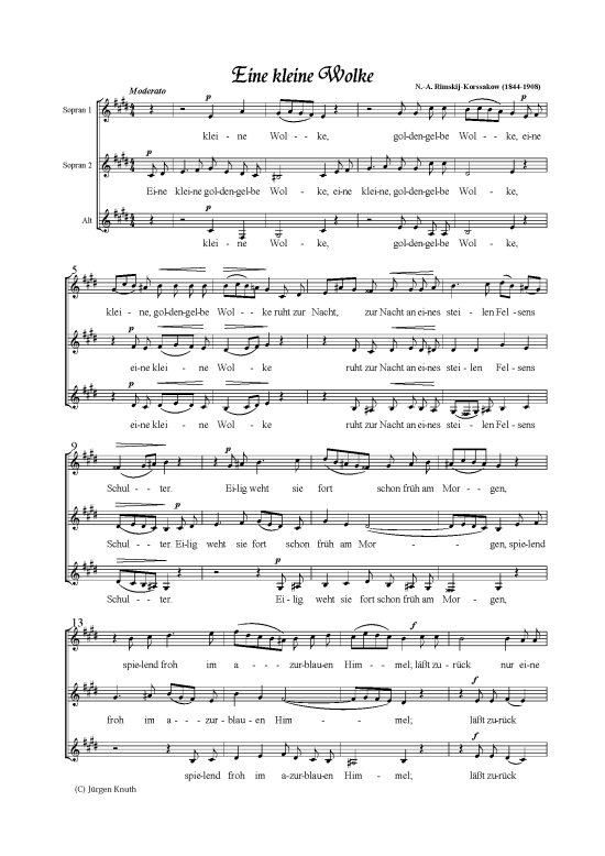 Eine kleine Wolke E-Dur (Frauenchor) (Frauenchor) von N.A. Rimskij-Korssakow (1844-1908)