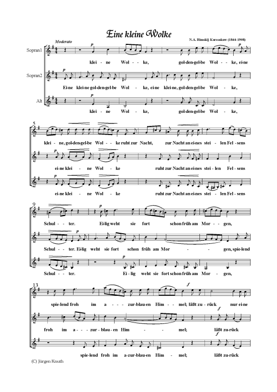 Eine kleine Wolke G-Dur (Frauenchor) (Frauenchor) von N.A. Rimskij-Korssakow (1844-1908)
