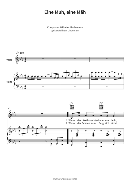 Eine Muh eine M h (Gesang + Klavier Gitarre) (Klavier  Gesang) von Wilhelm Lindemann