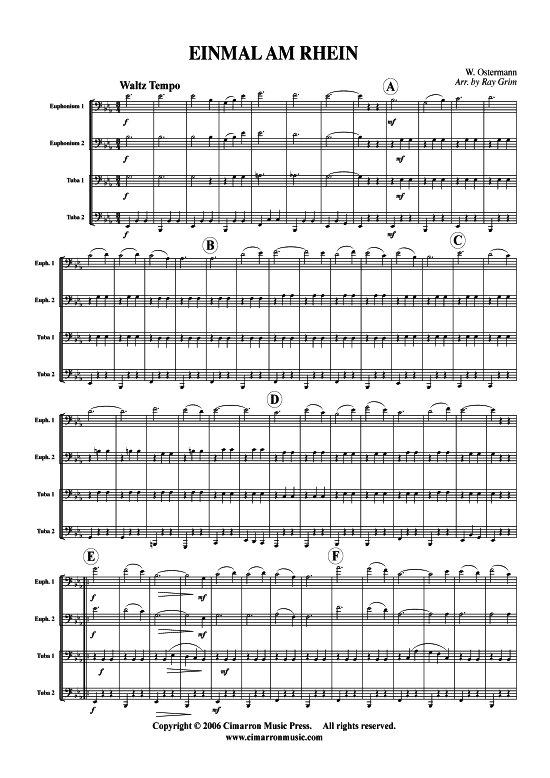 Einmal am Rhein (Tuba Quartett 2x Bariton 2xTuba) (Quartett (Tuba)) von Willi Ostermann