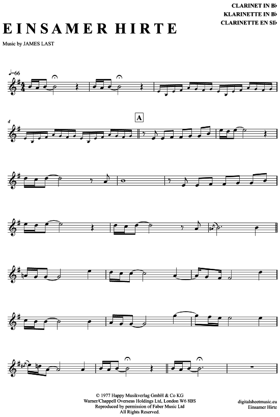 Einsamer Hirte (Lonely Shepherd) (Klarinette in B) (Klarinette) von James Last
