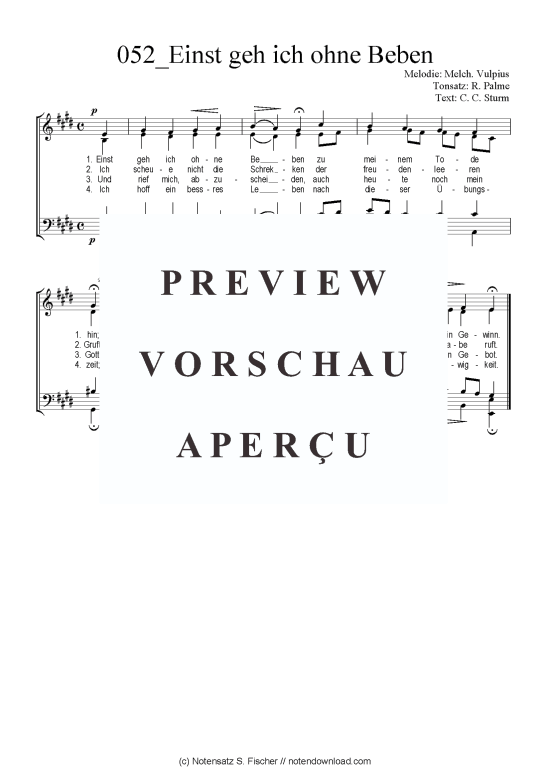 Einst geh ich ohne Beben (Gemischter Chor) (Gemischter Chor) von Melch. Vulpius Tonsatz R. Palme  C. C. Sturm