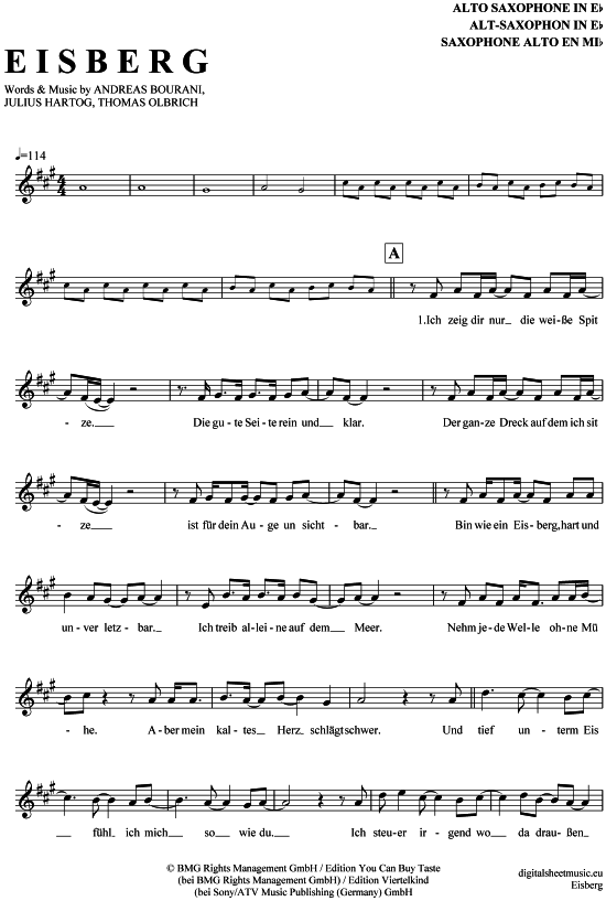 Eisberg (Alt-Sax) (Alt Saxophon) von Andreas Bourani
