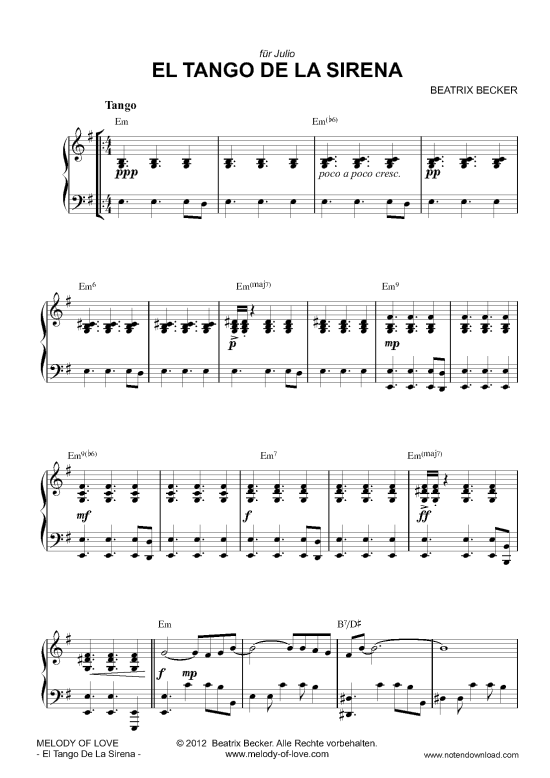 El Tango De La Sirena (Klavier Solo mittelschwer) (Klavier Solo) von Beatrix Becker