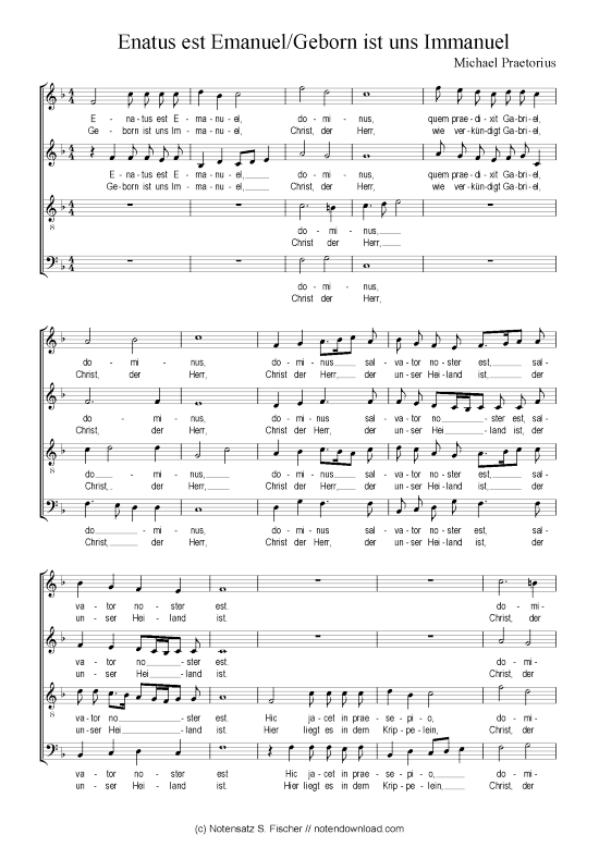 Enatus est Emanuel Geborn ist uns Immanuel (Gemischter Chor) (Gemischter Chor) von Michael Praetorius