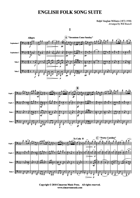 English Folk Song Suite (Tuba Quartett 2x Bariton 2xTuba) (Quartett (Tuba)) von Ralph Vaughan Williams