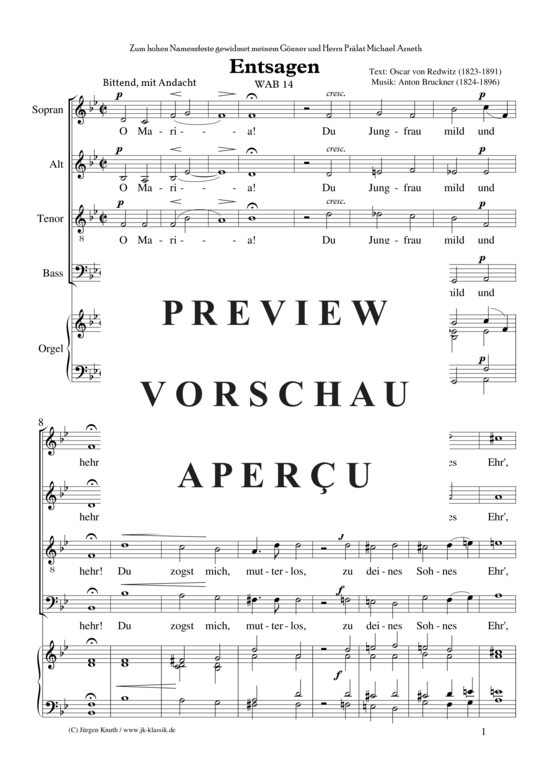 Entsagen WAB 14 (Gemischter Chor + Orgel) (Gemischter Chor Orgel) von Anton Bruckner
