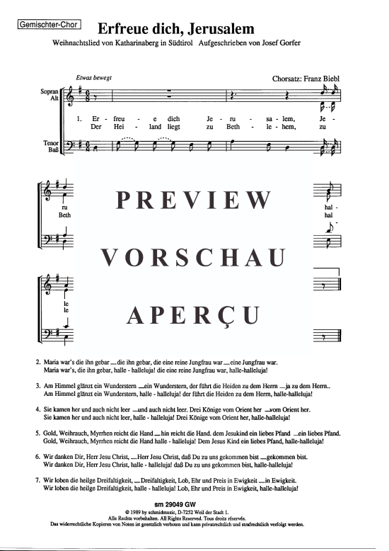 Erfreue dich Jerusalem (Gemischter Chor) (Gemischter Chor) von Josef Gorfer (Satz Franz Biebl)