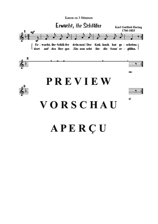 Erwacht ihr Schl fer (Kanon 3-stimmig) (Gesang) von Karl Gottlieb Hering