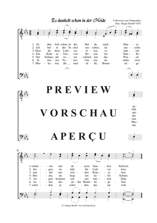 Es dunkelt schon in der Heide (M nnerchor) (M nnerchor) von unbekannt Satz J rgen Knuth 