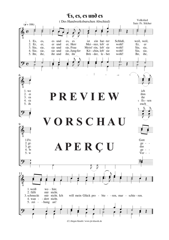 Es es es und es ( Des Handwerksburschen Abschied) (M nnerchor) (M nnerchor) von Unbekannt Satz Satz Fr. Silcher