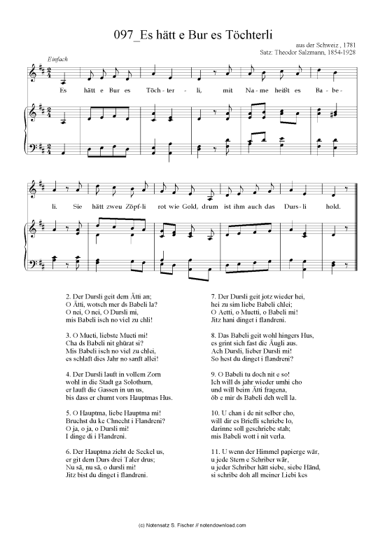 Es h tt e Bur es T chterli (Klavier + Gesang) (Klavier  Gesang) von aus der Schweiz  1781 