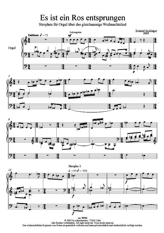 Es ist ein Ros entsprungen (Orgel Solo) (Orgel Solo) von Konrad Seckinger