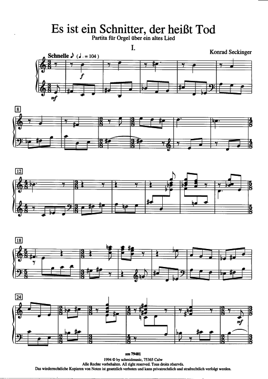 Es ist ein Schnitter (Orgel Solo) (Orgel Solo) von Konrad Seckinger (Partita uuml ber ein altes Lied)